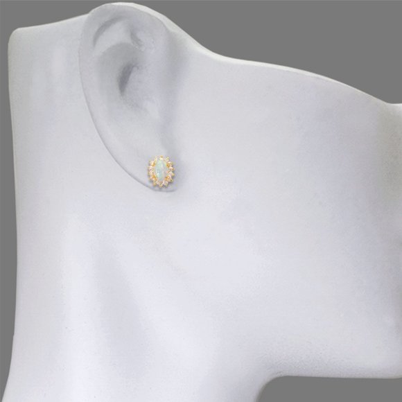 14k REAL GOLD Flower Opal CZ Stud Earrings - Picture 3 of 3